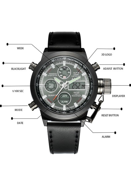 3003BSH Kutusu ile Relogio Amst Erkek Saatler Erkekler Analog Dijital Çift Ekran Su Geçirmez Spor Izle Orijinal Amst Marka LED Kuvars Izle Erkek Saat (Yurt Dışından)