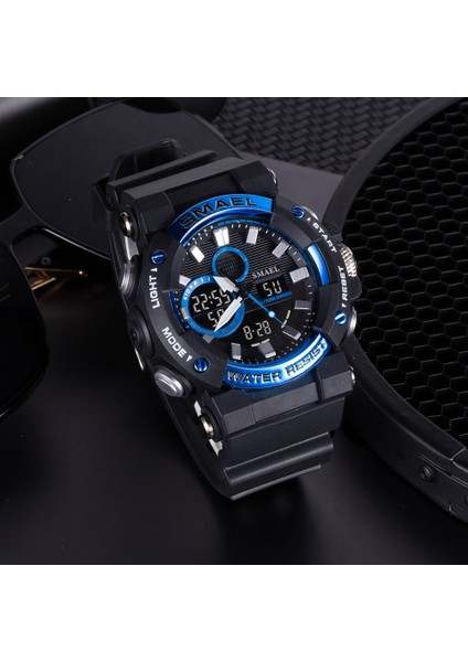 Beyaz Smael Dijital Saat Erkekler Için Moda Çift Zaman Göstergesi Elektronik Spor Kronometre Tarih Alarmı Chronograph Kuvars Kol Saati Erkek (Yurt Dışından)