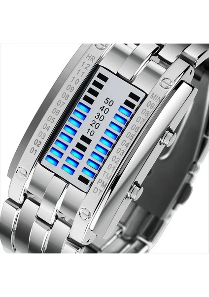 Gümüş Küçük Skmeı Moda Yaratıcı Spor Izle Erkekler Paslanmaz Çelik Kayış LED Ekran Saatler 5bar Su Geçirmez Dijital Saat Reloj Hombre 0926 (Yurt Dışından)