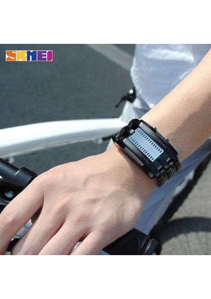 Gümüş Küçük Skmeı Moda Yaratıcı Spor Izle Erkekler Paslanmaz Çelik Kayış LED Ekran Saatler 5bar Su Geçirmez Dijital Saat Reloj Hombre 0926 (Yurt Dışından) fırsatları