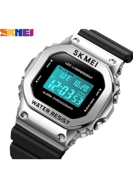 Gümüş Skmeı Moda LED Dijital Saat Spor Izle Erkekler Kol Saatleri Saat Saatler 3bar Su Geçirmez Chrono Alarm Tarih Hafta Reloj Hombre (Yurt Dışından)