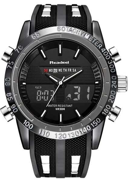 Siyah Yepyeni Erkek Spor Saatler Su Geçirmez Erkek Askeri Dijital Kuvars Izle Alarm Kronometre Çift Zaman Bölmeli Relogio Masculino (Yurt Dışından)