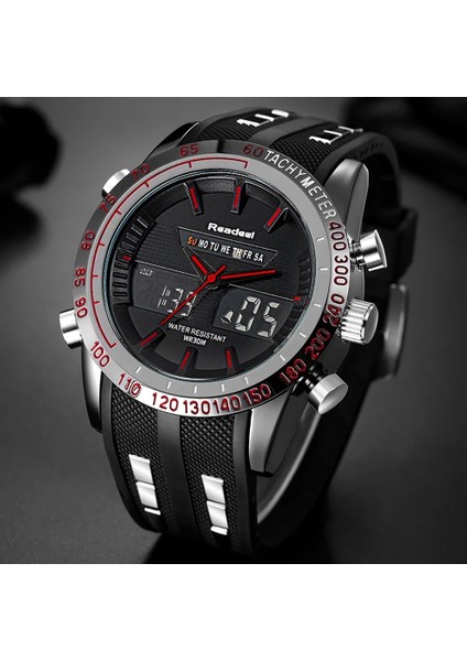 Siyah Yepyeni Erkek Spor Saatler Su Geçirmez Erkek Askeri Dijital Kuvars Izle Alarm Kronometre Çift Zaman Bölmeli Relogio Masculino (Yurt Dışından) fırsatları