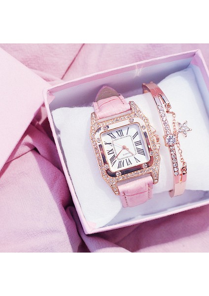 Beyaz Barcelet Kadın Elmas Izle Yıldızlı Kare Kadran Bilezik Saatler Set Bayanlar Deri Band Kuvars Kol Saati Kadın Saat Zegarek Damski (Yurt Dışından) fiyatları