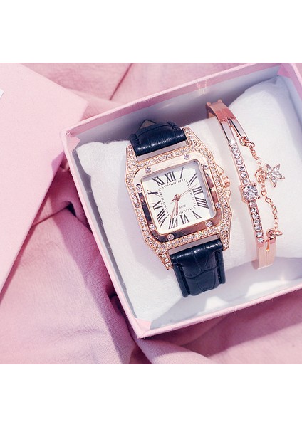 Beyaz Barcelet Kadın Elmas Izle Yıldızlı Kare Kadran Bilezik Saatler Set Bayanlar Deri Band Kuvars Kol Saati Kadın Saat Zegarek Damski (Yurt Dışından) modelleri