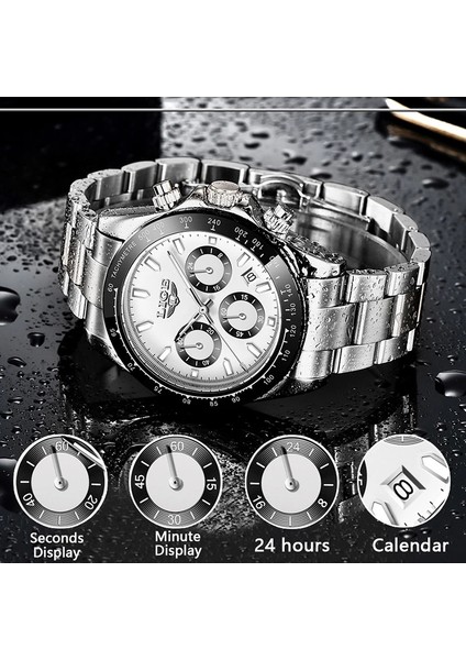 Gül Siyah Lıge Erkekler Saatler Üst Marka Lüks Erkek Spor Paslanmaz Çelik Kuvars Kol Saati Aydınlık Chronograph Takvimli Saat Izle Erkekler Için (Yurt Dışından) modelleri