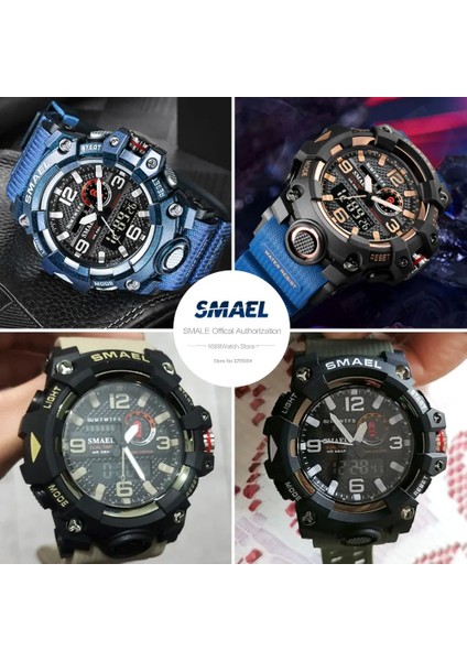 Haki Smael Yeşil Spor Dijital Saat Erkekler 50 M Su Geçirmez Kronometre Çift Zamanlı Elektronik Kol Saati Otomatik Tarih Relogio Masculino Часы (Yurt Dışından)