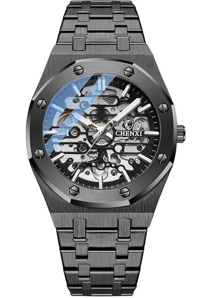 Siyah Chenxı Otomatik Erkek Saatler Üst Marka Mekanik Tourbillon Kol Saati Su Geçirmez Iş Paslanmaz Çelik Spor Erkek Saatler (Yurt Dışından)