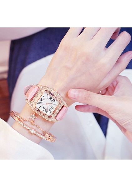 Beyaz Barcelet Kadın Elmas Izle Yıldızlı Kare Kadran Bilezik Saatler Set Bayanlar Deri Band Kuvars Kol Saati Kadın Saat Zegarek Damski (Yurt Dışından) indirimleri