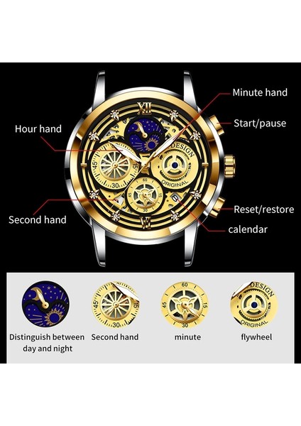 Altın Arasında Lıge Chronograph Erkek Saatler Su Geçirmez Paslanmaz Çelik Lüks Hollow Adam Kol Saati Büyük Kadran Otomatik Tarih Kuvars Izle Saat + Kutu (Yurt Dışından) fırsatları