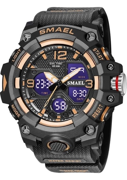 Siyah Rosegold Smael Üst Marka Erkekler Askeri Izle Dijital Su Geçirmez Çift Ekran Kuvars Spor Kol Saati Erkek Saat 8008 Gençlik Kronometre (Yurt Dışından)