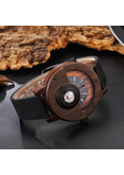 Stil 8 Kutu ile Yaratıcı Ahşap Saat Benzersiz Pusula Pikap Ahşap Saatler Erkek Yarım Daire Kadran Saat Kuvars Saat Retro Saat Relogio Masculino (Yurt Dışından)