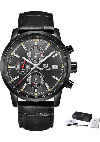 L Siyah Siyah Gri Benyar Moda Chronograph Spor Erkek Saatler Üst Marka Lüks Kuvars Izle Reloj Hombre Saat Saat Erkek Saat Relogio Masculino (Yurt Dışından)