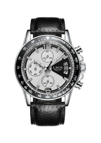 Gümüş Beyaz 2022 Lıge Moda Erkek Saat Paslanmaz Çelik Kuvars Saatler Erkekler Üst Marka Lüks Spor Chronograph Casual Su Geçirmez Bilek Saati (Yurt Dışından)