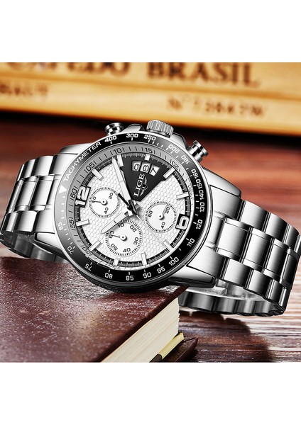 Gümüş Beyaz 2022 Lıge Moda Erkek Saat Paslanmaz Çelik Kuvars Saatler Erkekler Üst Marka Lüks Spor Chronograph Casual Su Geçirmez Bilek Saati (Yurt Dışından) fırsatları