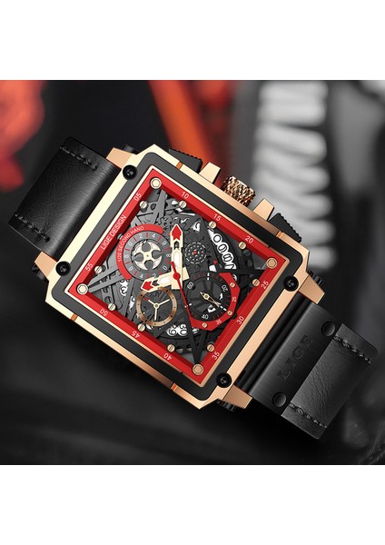 Gümüş Siyah Lıge Lüks Erkekler Izle Kare Spor Kuvars Deri Kemer Kol Saati Su Geçirmez Kronometre Izle Erkekler Için Saat Relogio Masculino + Kutu (Yurt Dışından)
