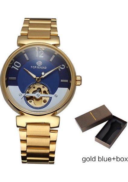 Altın Mavi Kutu Forsınıng Klasik Moda Erkek Saatler Tourbillion Tasarım Paslanmaz Çelik Otomatik Mekanik Saat Erkekler Lüks Saat (Yurt Dışından)