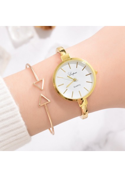 Altın Beyaz Bayanlar Bilezik Saat Seti 2 Adet Basit Yeni Kuvars Kadın Saatleri Şık Hediyeler Kadın Kol Saati Kadın Saati 2020 Relojes Mujer (Yurt Dışından)