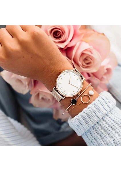 CLOCK-041706-02 Zegarek Damski Üst Marka Izle Lüks Bilezik Saatler Paslanmaz Çelik Hasır Kemer Hediye Kadın Izle Kuvars Saat Bayanlar Kol Saati (Yurt Dışından)