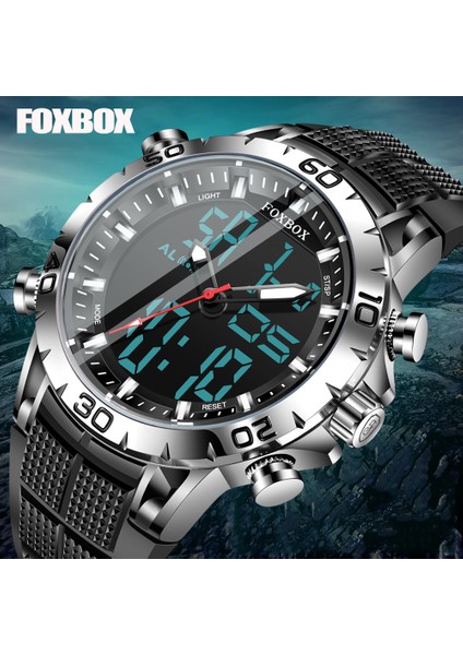 Foxbox Erkek Saatler Spor Üst Marka Lüks Çift Ekran Kuvars Izle Erkekler Askeri Su Geçirmez Saat Dijital Elektronik Saat + Kutu (Yurt Dışından)