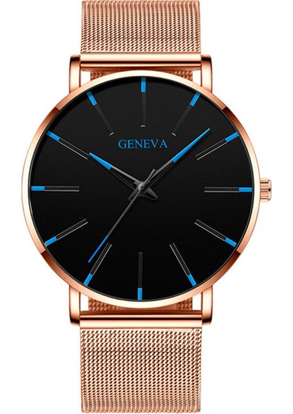 M Rose Gold Mavi 2022 Cenevre Minimalist Izle Erkekler Ultra Ince Mavi Paslanmaz Çelik Hasır Kemer Saatler Adam Iş Rahat Kuvars Bilek Izle (Yurt Dışından)