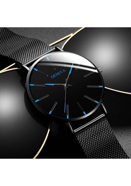 M Rose Gold Mavi 2022 Cenevre Minimalist Izle Erkekler Ultra Ince Mavi Paslanmaz Çelik Hasır Kemer Saatler Adam Iş Rahat Kuvars Bilek Izle (Yurt Dışından)