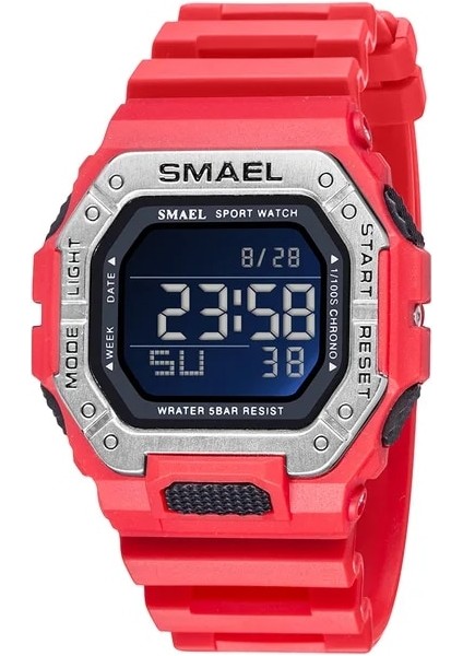 8059RED Spor Saatler Dijital Smael Marka LED Saat Su Geçirmez Otomatik Tarih Askeri Ordu Yeşil Kare Kol Saatleri 8059 Erkekler Izle Dijital (Yurt Dışından)