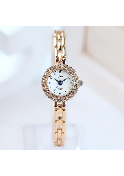 Gül Beyaz 22MM Gül Altın Kadın Moda Kuvars Kol Saatleri Buzlu Out Rhinestone Alaşım Bilezik Izle Kadınlar Bayanlar Için Saat Dropshipping (Yurt Dışından)