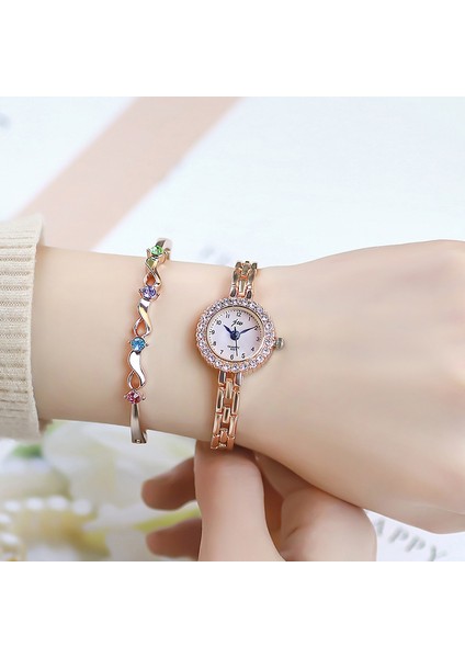 Gül Beyaz 22MM Gül Altın Kadın Moda Kuvars Kol Saatleri Buzlu Out Rhinestone Alaşım Bilezik Izle Kadınlar Bayanlar Için Saat Dropshipping (Yurt Dışından) modelleri