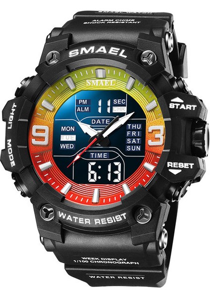 Siyah-Kırmızı Yeşil Smael Erkekler Için Dijital Saat Kronograf Kuvars Kol Saati Elektronik LED Ekran Kauçuk Kayış Saatler Otomatik Tarih Gün Alarmı (Yurt Dışından)