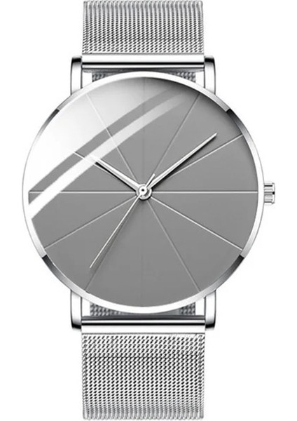 Gümüş Gri 2022 Minimalist Erkek Moda Saatler Basit Erkekler Iş Ultra Ince Paslanmaz Çelik Hasır Kemer Kuvars Izle (Yurt Dışından)