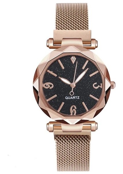 Siyah Kadın Kuvars Izle Yıldızlı Gökyüzü Kadran Otomatik Kol Saati Manyetik Gündelik Saat Okunması Kolay Kadran Bilezik Saat H9 (Yurt Dışından)