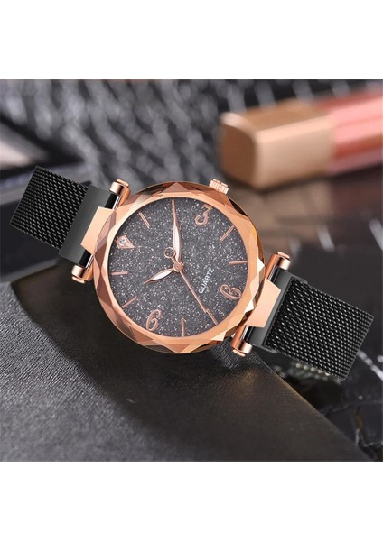 Siyah Kadın Kuvars Izle Yıldızlı Gökyüzü Kadran Otomatik Kol Saati Manyetik Gündelik Saat Okunması Kolay Kadran Bilezik Saat H9 (Yurt Dışından) fırsatları