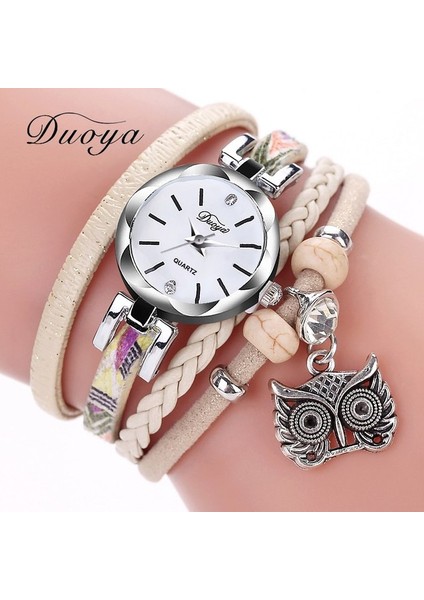 Bej Yeni Moda Kadın Kızlar Saatler Analog Kuvars Baykuş Kolye Bayan Elbise Bilezik Saatler Relogio Feminino Casual Bayan Kol Saati (Yurt Dışından)