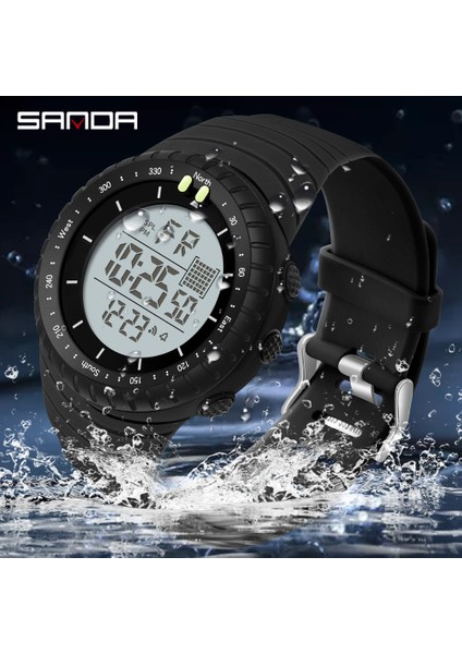 Tüm Siyah Erkekler Dijital Askeri Spor Saatler Adam Açık Koşu Yüzmek Büyük Kadran LED Kol Saati Chronograph Erkek Izle Su Geçirmez Reloj (Yurt Dışından)