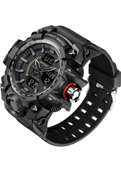 Siyah Sanda Erkek Spor Izle Askeri Chrono Su Geçirmez Darbeye Dayanıklı Çift Ekran Kol Saatleri Erkek LED Dijital Saat Montre Homme Saat (Yurt Dışından)