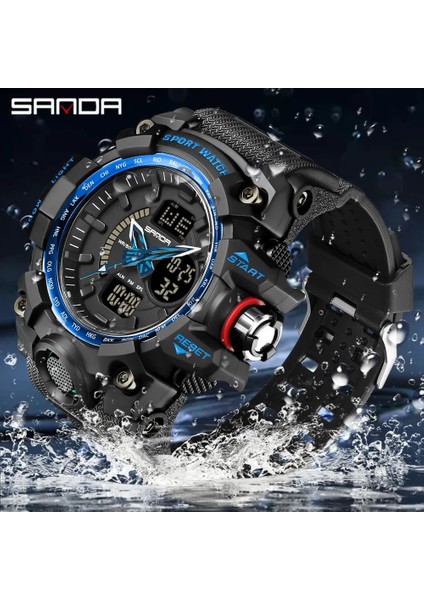 Siyah Sanda Erkek Spor Izle Askeri Chrono Su Geçirmez Darbeye Dayanıklı Çift Ekran Kol Saatleri Erkek LED Dijital Saat Montre Homme Saat (Yurt Dışından) fiyatları