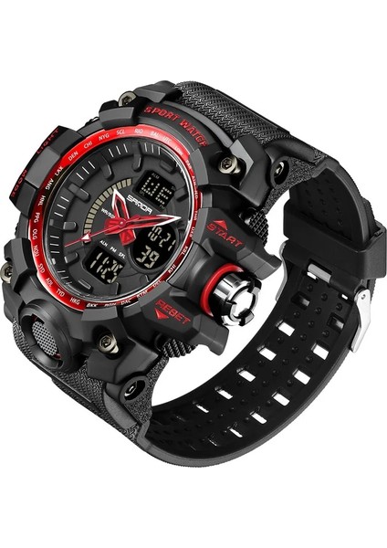 Siyah Sanda Erkek Spor Izle Askeri Chrono Su Geçirmez Darbeye Dayanıklı Çift Ekran Kol Saatleri Erkek LED Dijital Saat Montre Homme Saat (Yurt Dışından) modelleri