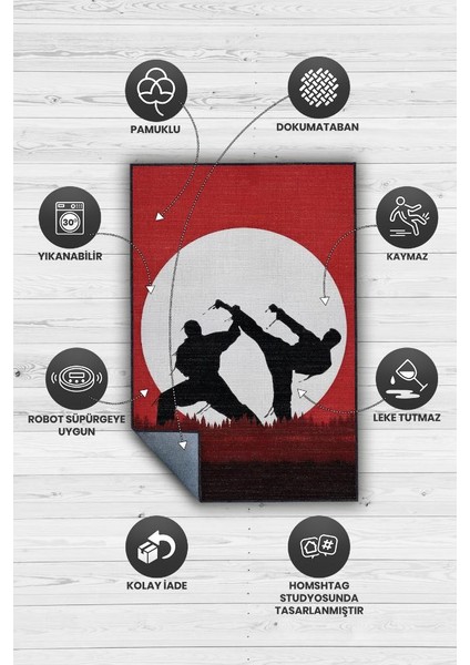 Karete Desenli Halı Kırmızı Siyah Renkli Halı Uzakdoğu Spor Hediyelik Halı Spor Sever Halı fırsatları