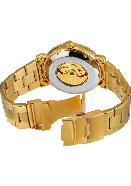 03 Forsınıng Erkek ve Kadın Saatleri Içi Boş 8 Mavi Ibreler Mekanik Saat Dairesel Çelik Bantlı Saat Altın Mekanik Saat (Yurt Dışından) fiyatları