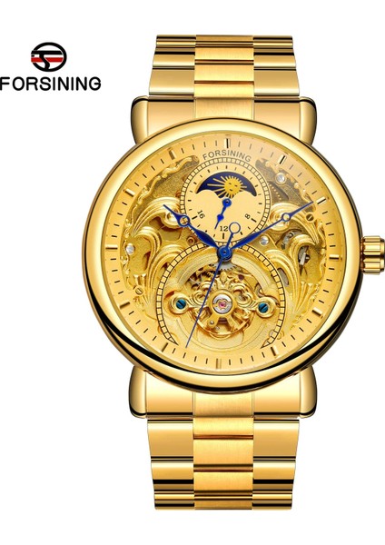 03 Forsınıng Erkek ve Kadın Saatleri Içi Boş 8 Mavi Ibreler Mekanik Saat Dairesel Çelik Bantlı Saat Altın Mekanik Saat (Yurt Dışından) fırsatları