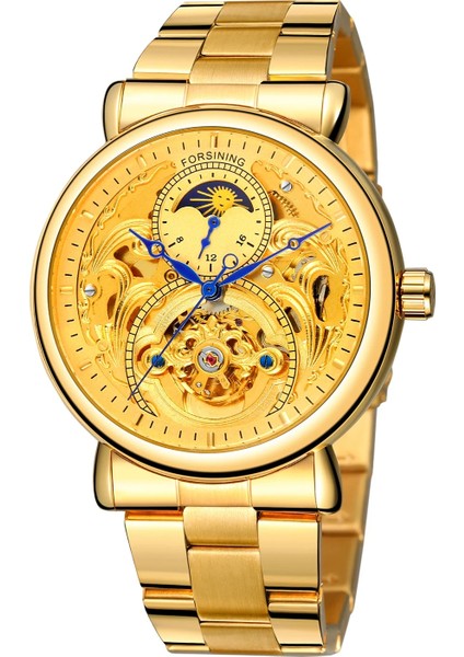 03 Forsınıng Erkek ve Kadın Saatleri Içi Boş 8 Mavi Ibreler Mekanik Saat Dairesel Çelik Bantlı Saat Altın Mekanik Saat (Yurt Dışından) indirimleri