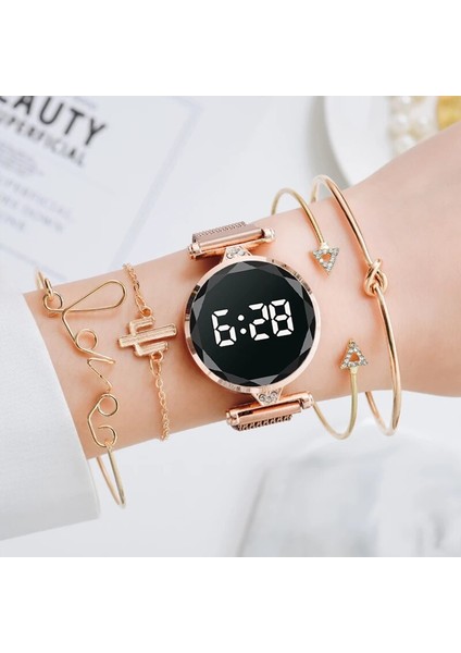 1 Adet Pembe 5 Adet Set Bilezik Izle Kadınlar Lüks Dijital Mıknatıs Gül Altın Paslanmaz Çelik LED Kuvars Saatler Relogio Feminino Dropshipping (Yurt Dışından) fiyatları