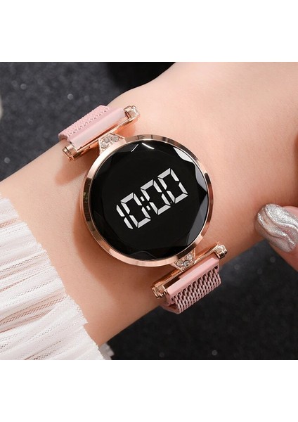 1 Adet Pembe 5 Adet Set Bilezik Izle Kadınlar Lüks Dijital Mıknatıs Gül Altın Paslanmaz Çelik LED Kuvars Saatler Relogio Feminino Dropshipping (Yurt Dışından) fırsatları