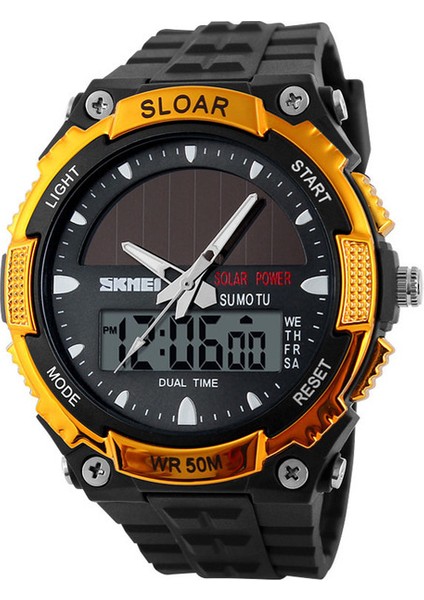 Altın Skmeı Spor Izle Erkekler Saat Erkek Dijital Bilek Saatler En Açık Güneş Enerjisi 12/24 Saat Suya Dayanıklı Erkek Saati Relojes (Yurt Dışından)