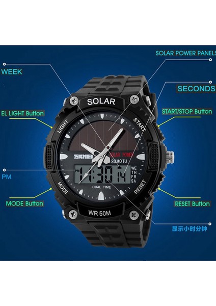 Altın Skmeı Spor Izle Erkekler Saat Erkek Dijital Bilek Saatler En Açık Güneş Enerjisi 12/24 Saat Suya Dayanıklı Erkek Saati Relojes (Yurt Dışından) fiyatları