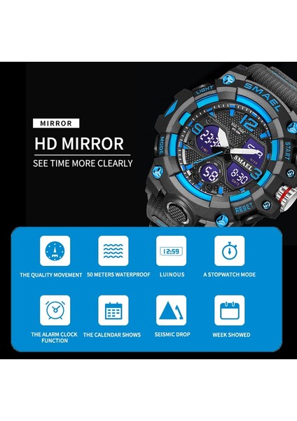 Kırmızı Spor Izle Askeri Izle Erkekler Için Çalar Saat Kronometre LED Dijital Arka Işık Çift Zamanlı Ekran 8008 Erkek Saatleri Su Geçirmez (Yurt Dışından) fiyatları