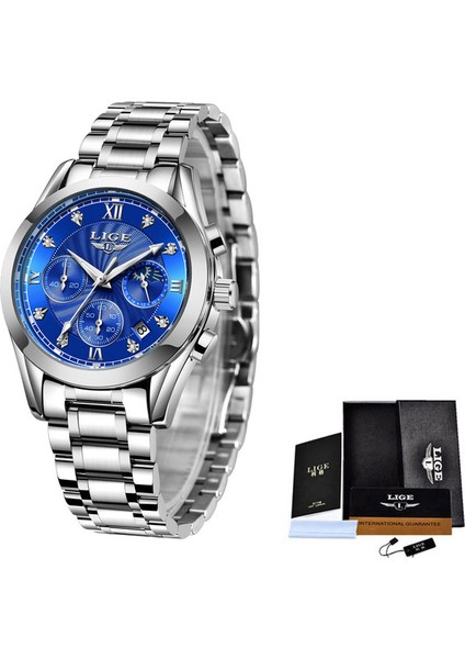 Gümüş Mavi Lıge Yeni Yaratıcı Saatler Bayanlar Üst Marka Lüks Paslanmaz Çelik Su Geçirmez Kadın Bilezik Izle Moda Altın Saat Feminino (Yurt Dışından)