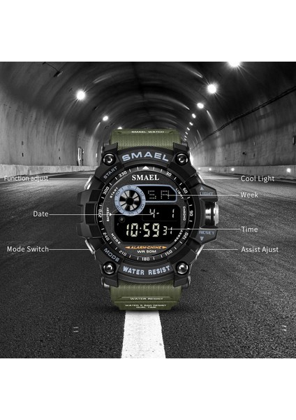 Haki Smael Dijital Saatler Erkekler Büyük Arama Spor Kronometre Koşu Su Geçirmez LED Elektronik Saat Askeri Kol Saati Erkek 8010 (Yurt Dışından)