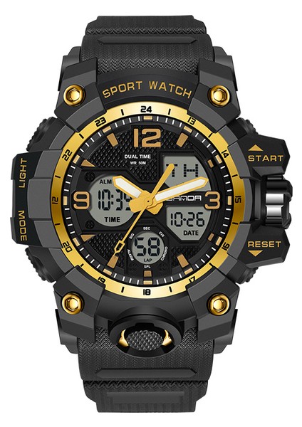 Siyah Altın Sanda Moda Açık Spor Izle Lüks Dijital Kol Saati Aydınlık Ekran Su Geçirmez Darbeye Dayanıklı Saat Erkek Spor Saatleri (Yurt Dışından)